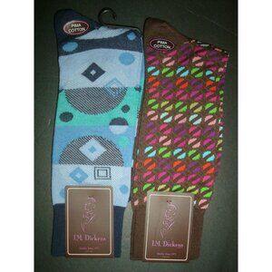 NEW J.M. DICKENS MEN'S PIMA BLEND DRESS SOCKS 2 PAIR - MULTI-COLOR GEO PATTERN